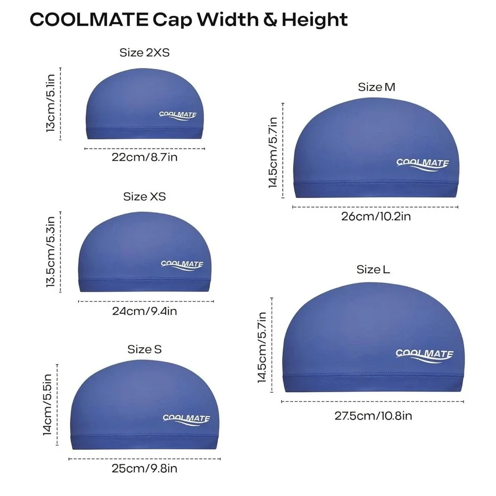 COOLMATE Fabric Swim Cap‎ Blue Large Silicone Water Resistant Lightweight Cloth